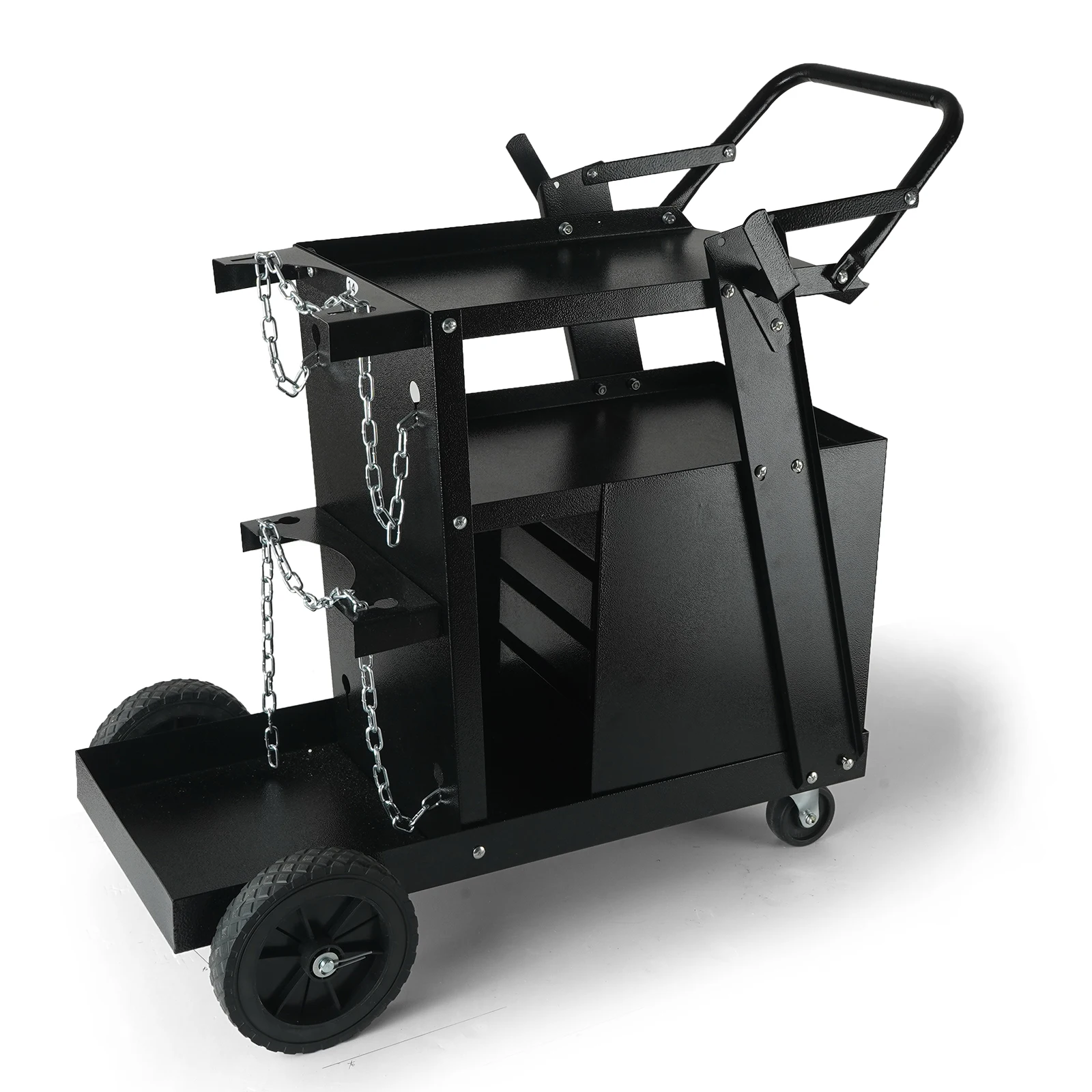 Carrinho de soldagem VEVOR Carrinho de soldador de 2 camadas e 4 gavetas com 360 °   Carrinho de soldador MIG de rolamento resistente com rodas giratórias para cortador de plasma Mig