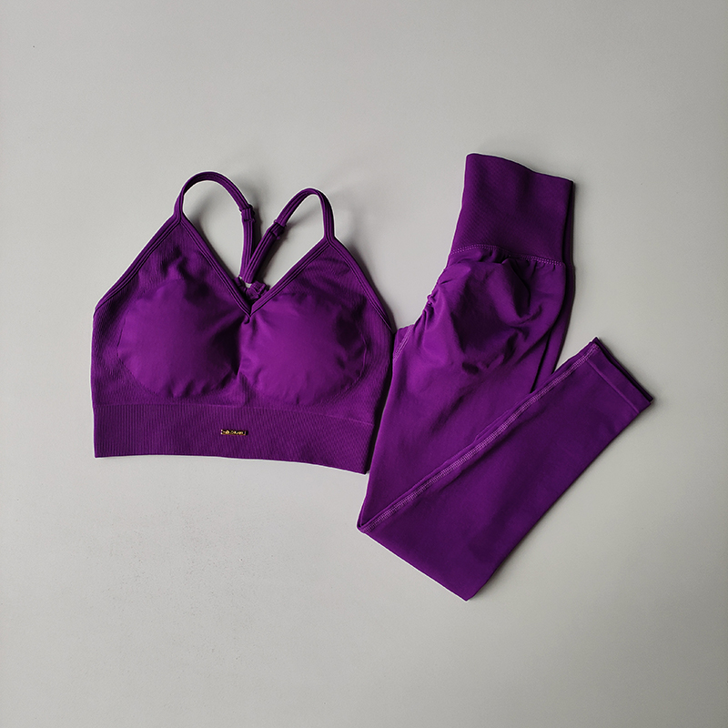 Seamless Hip Lifting Fitness Set Women's V-neck Bra Leggings Yoga Set Quick Drying Exercise Iron Massage High Fat Tight Pants