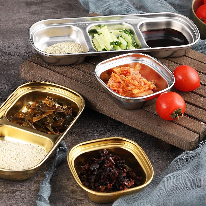 Dinerbord van 304 roestvrij staal in Koreaanse stijl, gouden dompelplaat sausplaat, barbecueservies Multifunctioneel servies