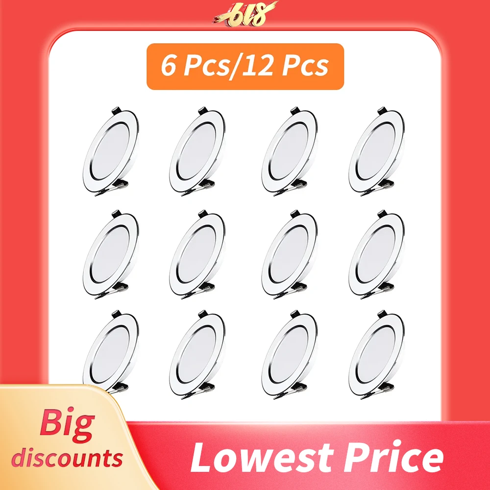 6/12 Uds Led Downlight 5W 9W 12W 15W 110V/220V lámpara de techo empotrada abajo luz Led redonda Panel de luz 3 colores foco regulable