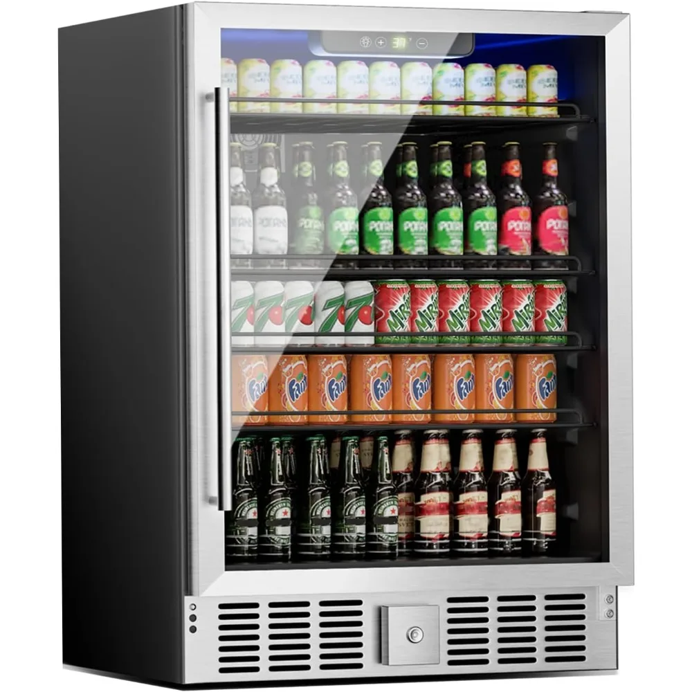 24 inch Beverage Refrigerator Cooler, 5.3 Cubic/166 Can Large Fridge with Glass Front Door for Soda, Beer or Wine