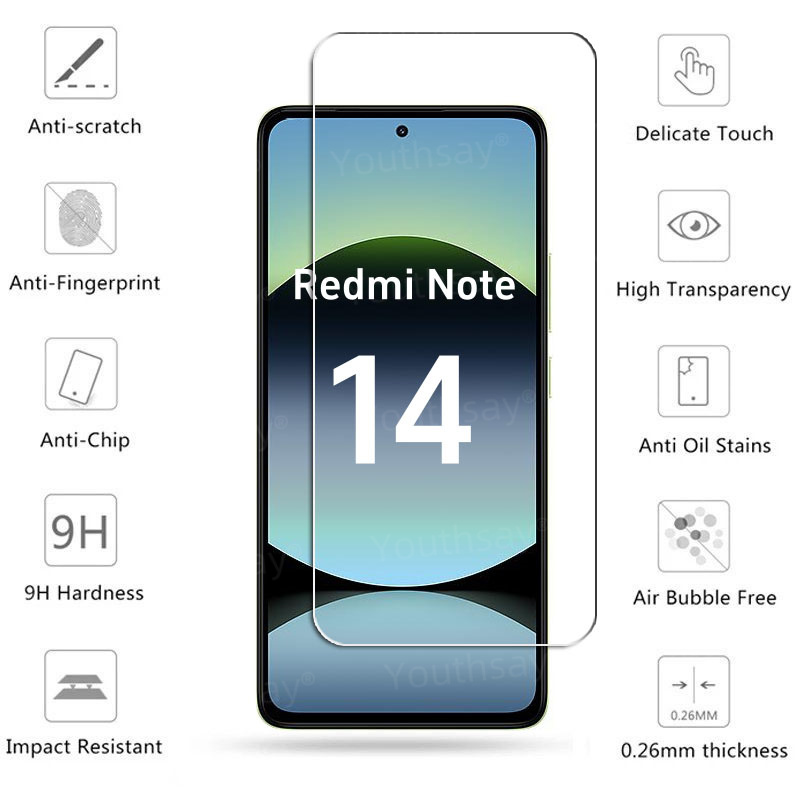 Vidrio Gule completo 6 en 1 para Xiaomi Redmi Note 14, vidrio templado Redmi Note 14, Protector de pantalla, película de lente de cámara Redmi Note 14