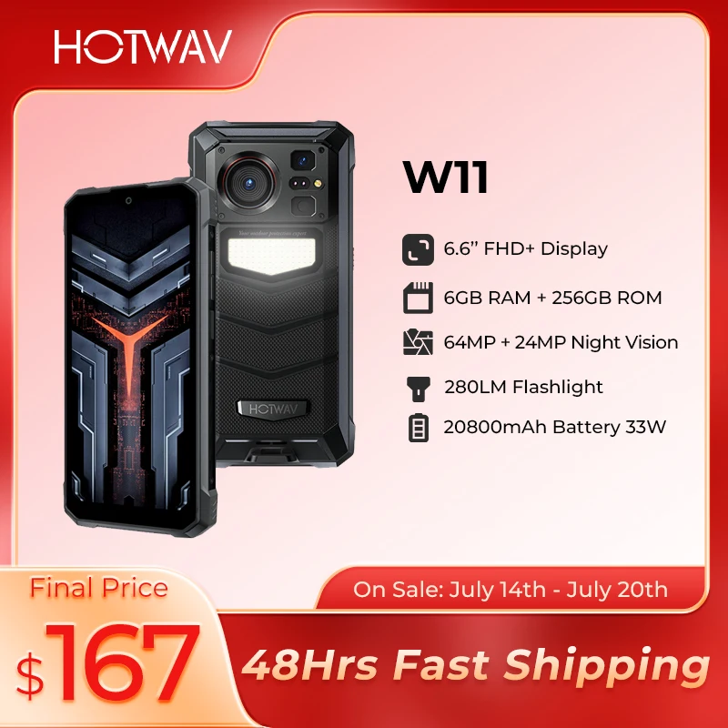 [World Premeire] HOTWAV W11 Robustes Telefon 20800 mAh 280 LM Taschenlampe 6,6'' FHD+ Smartphone 33 W 24 MP Nachtsicht-Handy