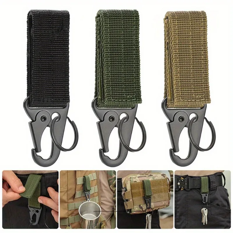 3 ชิ้นยุทธวิธี Carabiner กลางแจ้ง EDC พวงกุญแจไนลอน Webbing คีย์ผู้ถือกระเป๋าเป้สะพายหลังเข็มขัดตะขอแขวนหัวเข็มขัด Muilter คลิป