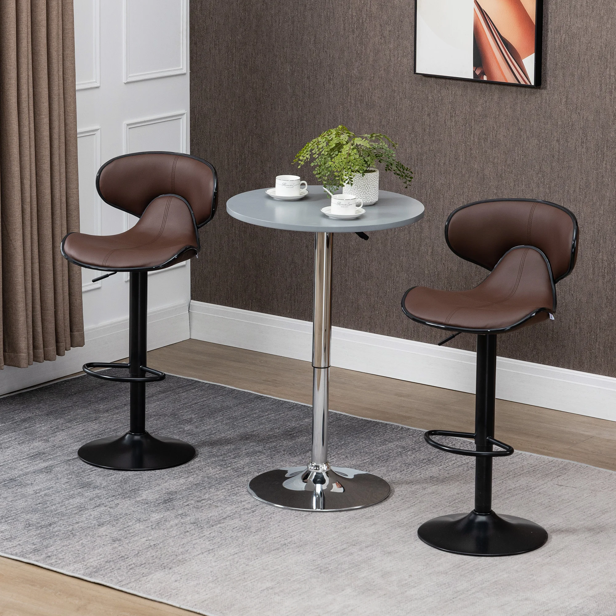 HOMCOM Adjustable Swivel Bar Stools Set of 2, Barstools for Counter Bar, Brown