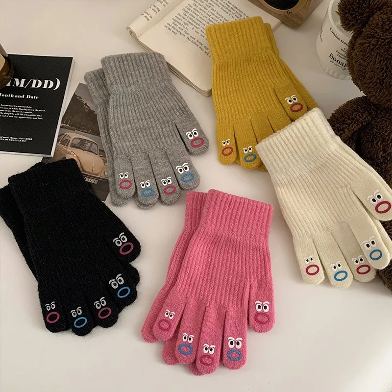 ถุงมือขนสัตว์ห้านิ้วสำหรับผู้หญิง, ถุงมืออุ่นหนาขนแกะน่ารักสามารถสัมผัสหน้าจอถุงมือถุงมือลุยหิมะ Luva inerno feminina