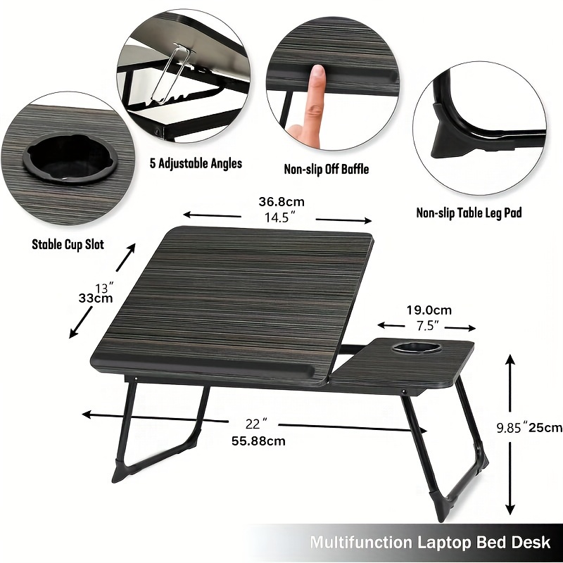 Portable Bed/Sofa Table, Sofa Tray, Home Desk, Breakfast Tray with Cup Holder, Bedside Laptop Stand, Foldable Bed Table