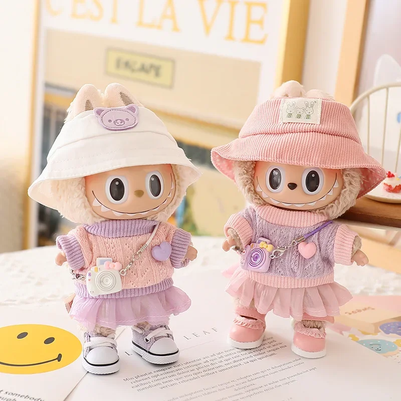 Conjunto de roupas de boneca labubu, saia de tule, roupa elegante de substituição para 17cm, acessórios de bonecas ropa labubu