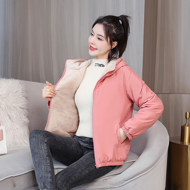 Abrigo de lana para mujer, cazadora sólida gruesa y cálida con capucha, chaquetas con capucha de felpa de algodón, chaqueta informal a prueba de viento para exteriores