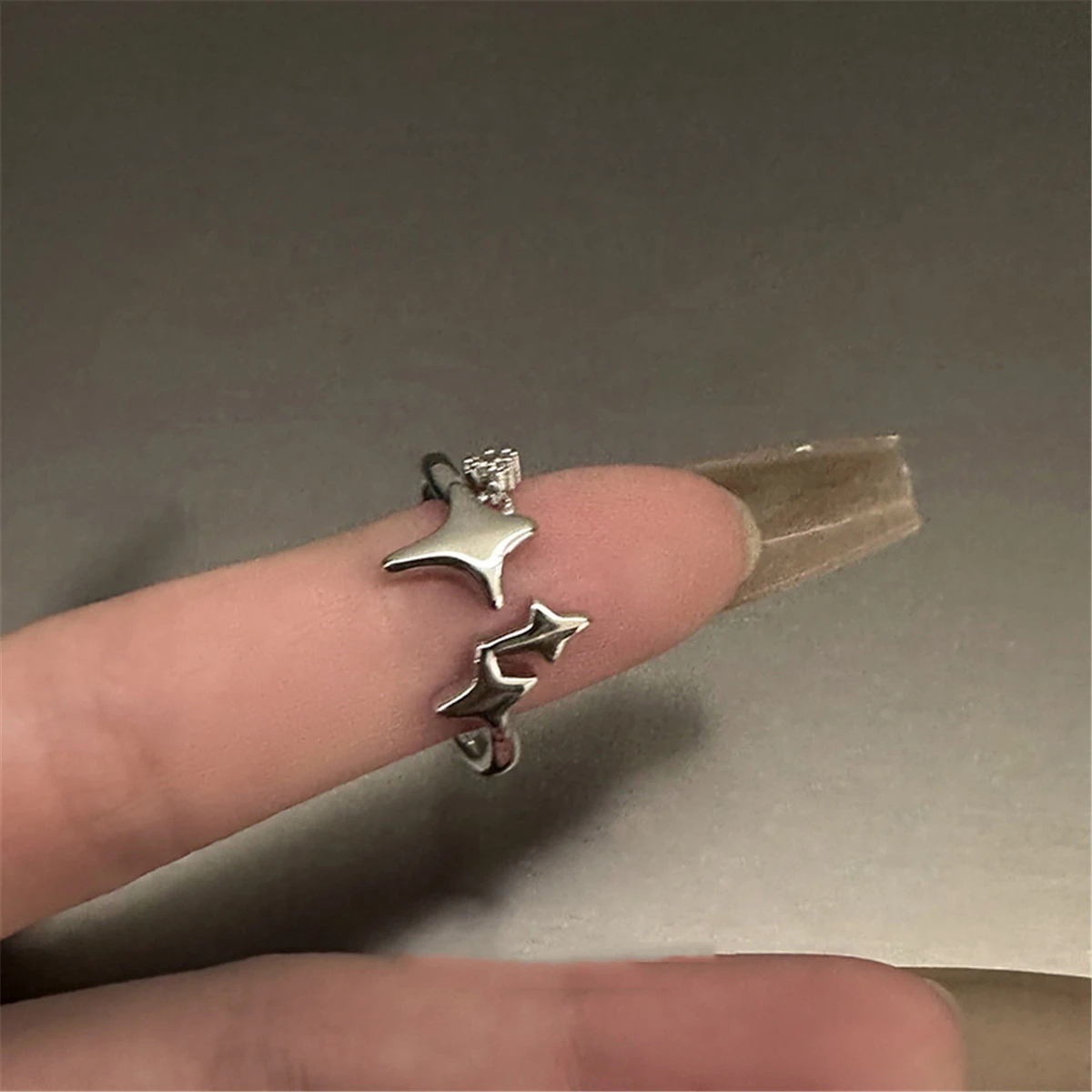 Simpatico anello aperto con stella Y2k per donna Anelli regolabili color argento vintage creativo Regalo di gioielli per coppia