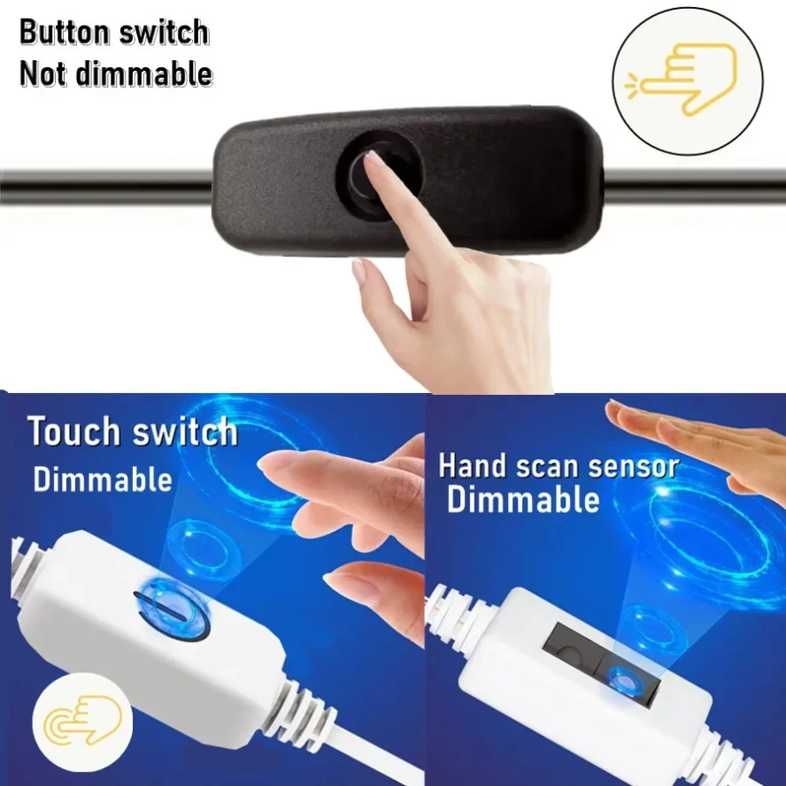 Tira de luces LED USB multicolor de 5V, interruptor COB, Sensor táctil, lámpara regulable, cinta, retroiluminación de espejo de TV, iluminación nocturna para cocina y habitación