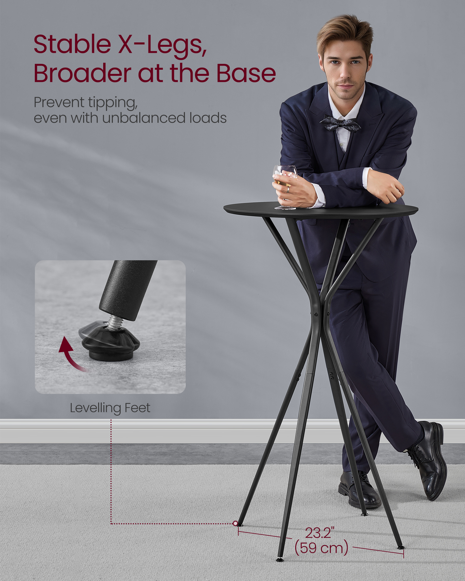 VASAGLE Bar Table, Round Cocktail Table, High Pub Table, 60 x 60 x 105 cm, Metal Frame