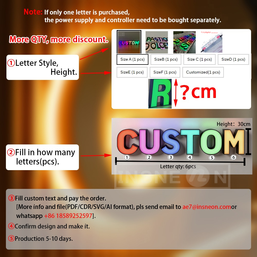 Custom 3D LED Colored Letters Smart Controlled Personalized Light Sign Frontlit LED Acrylic Wall Decor for Business or Home