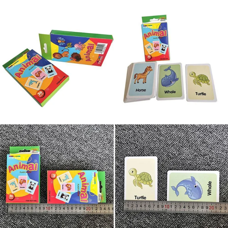 36pcs 어린이인지 카드 신체 부위 동물 과일 양면 Flashcards 몬테소리 베이비 키즈 조기 교육 장난감 선물