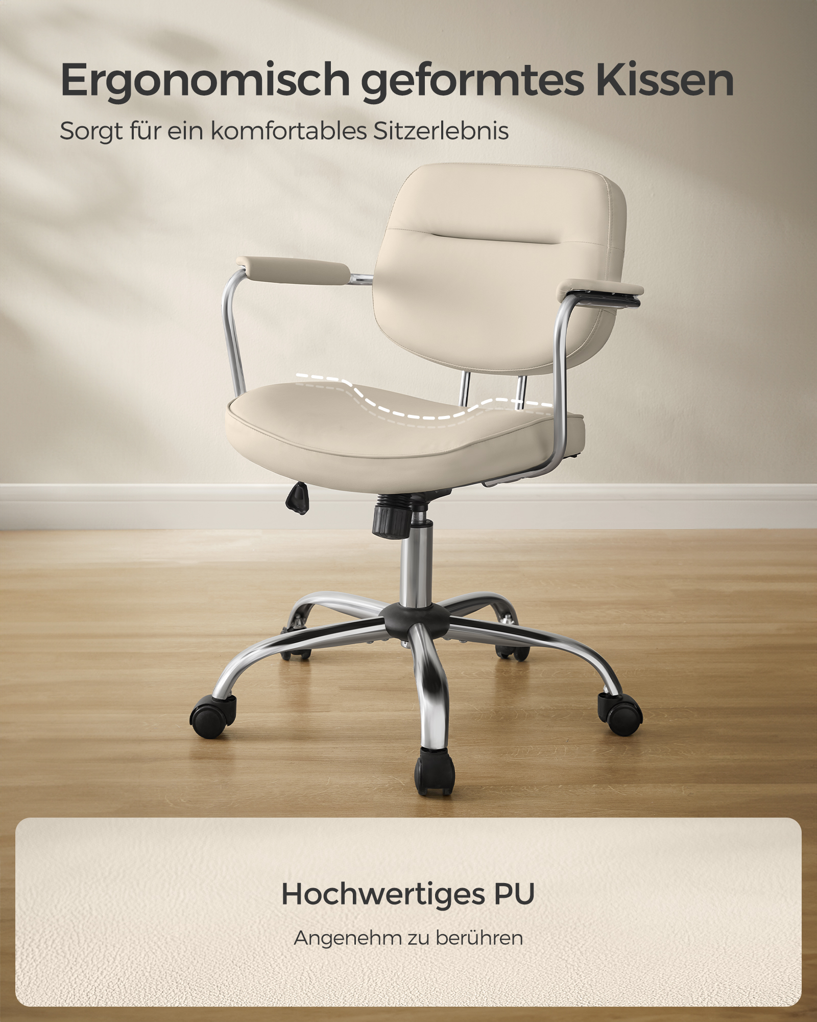 Songmics Bureaustoel, Bureaustoel, Ergonomisch Verstelbare Armleuningen, Schommelfunctie