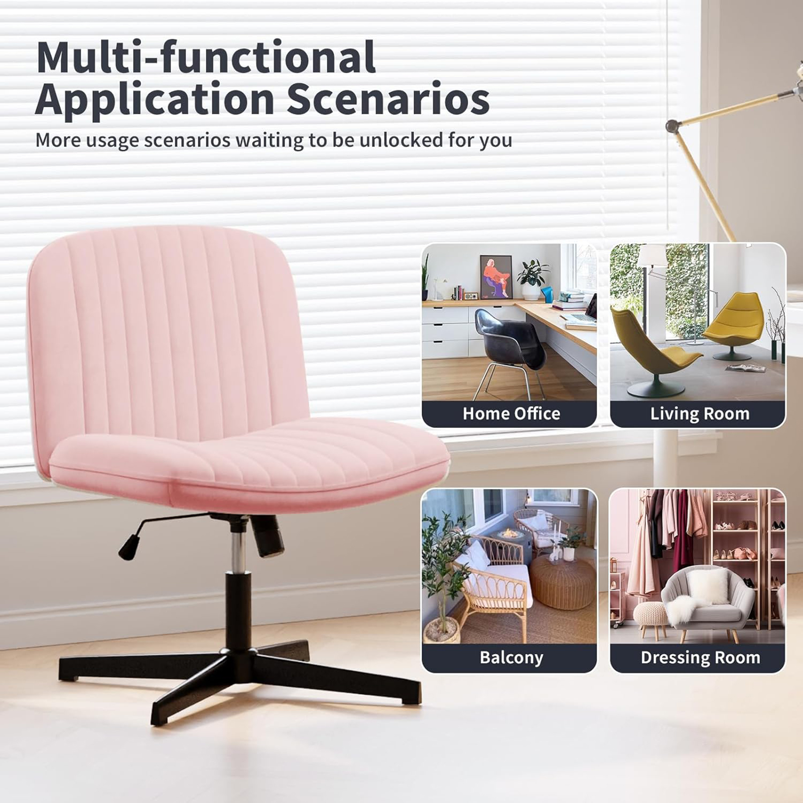 Cadeira de escritório com almofada mais larga, Cadeira de leitura, Assento sob medida, Função Rocker, Home 360 ° Swivel