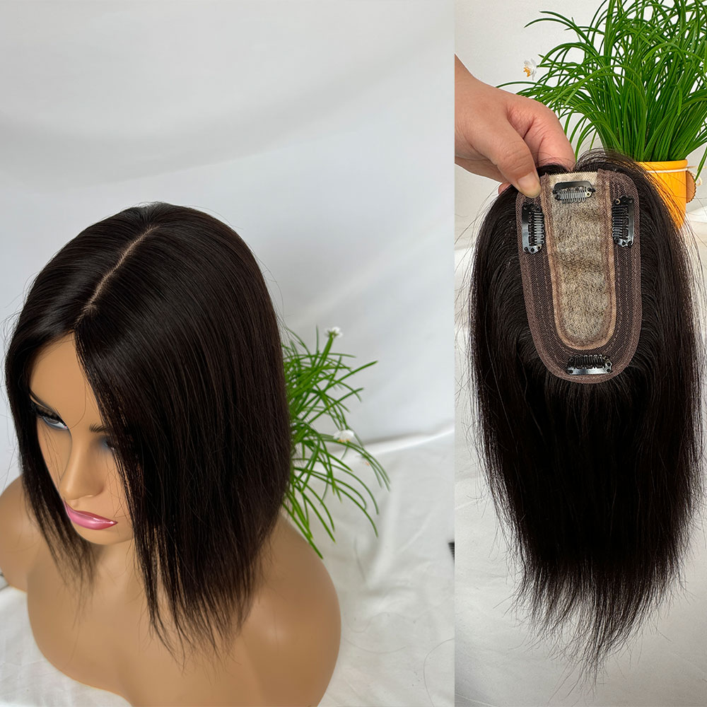 Topper de cabelo clipe em toppers de cabelo humano peruca para mulheres base de seda grossa topper para engroshar cabelo 12 polegada 3 "× 5" natural