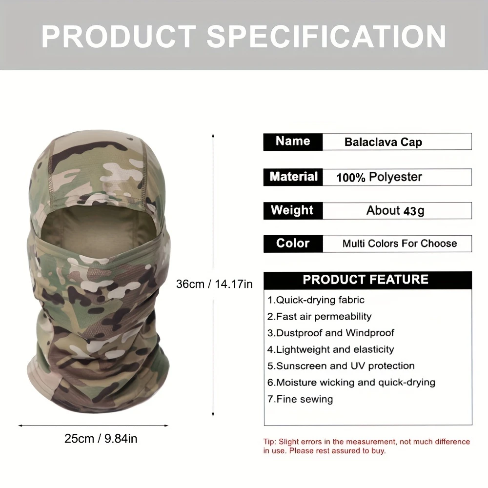 Camouflage Balaclava Cap Outdoor Sunscreen Breathable Full Face Mask Bicycle Motorcycle Helmet Inner Cap Men Women Cycling Mask
