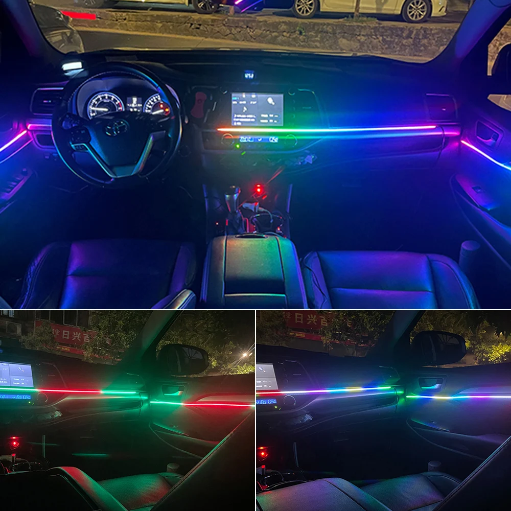 18 en 1 64 colores RGB sinfónico luz ambiental del coche guía acrílica Interior tira de luz LED decoración lámpara de ambiente por Control de aplicación