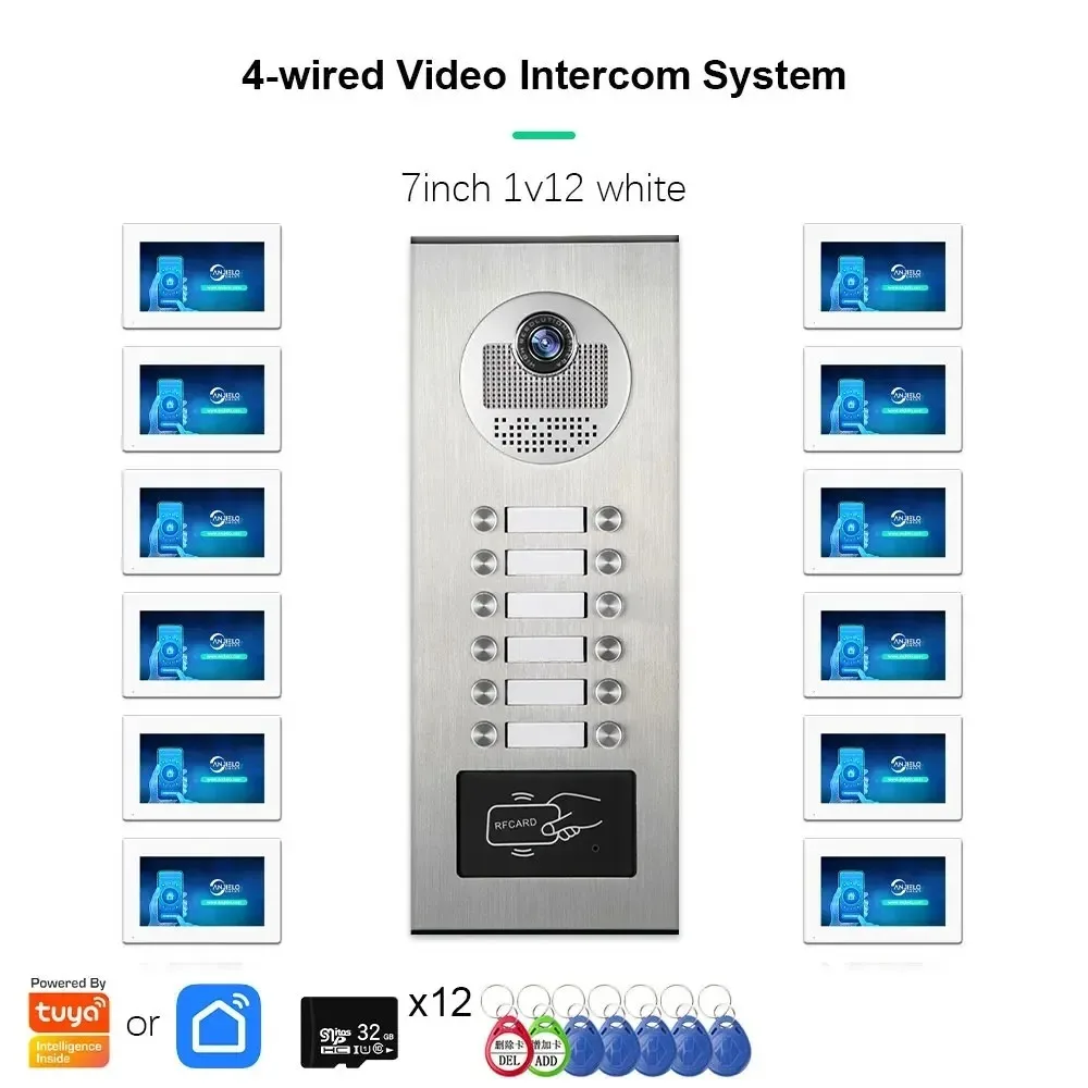 ANJIELO 7-Zoll 2/3/4/6/8/10/12-Einheiten Multi-Einheit Türklingel Video-Gegensprechanlage 1080P Display Tuya Smart Video Türklingel