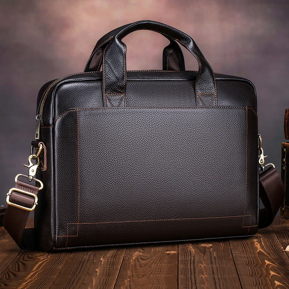 Men's Leather Handbag, Top Layer Cowhide Briefcase, Leather Laptop Bag, Diagonal Cross Office Bag 핸드백