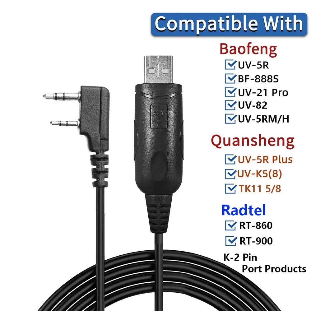 USB-Programmierkabel für Walkie Talkie Baofeng UV-5R 888S UV-21 Pro Quansheng UV-K58 TK11 Radtel RT-860 900 mit Kenwood 2-Pin