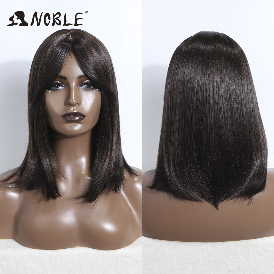 Peluca Noble Bob, pelucas sintéticas rectas y sedosas con flequillo, pelucas de pelo negro para fiesta de Cosplay, pelucas de pelo Lolita para mujer, peluca marrón resistente al calor