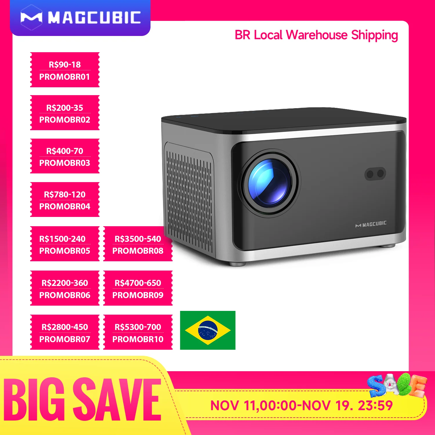 Magcubic foco automático hy350 android 11 4k hd 1920*1080p wifi6 580ansi allwinner h713 32g controle de voz bt5.0 projetor de cinema em casa