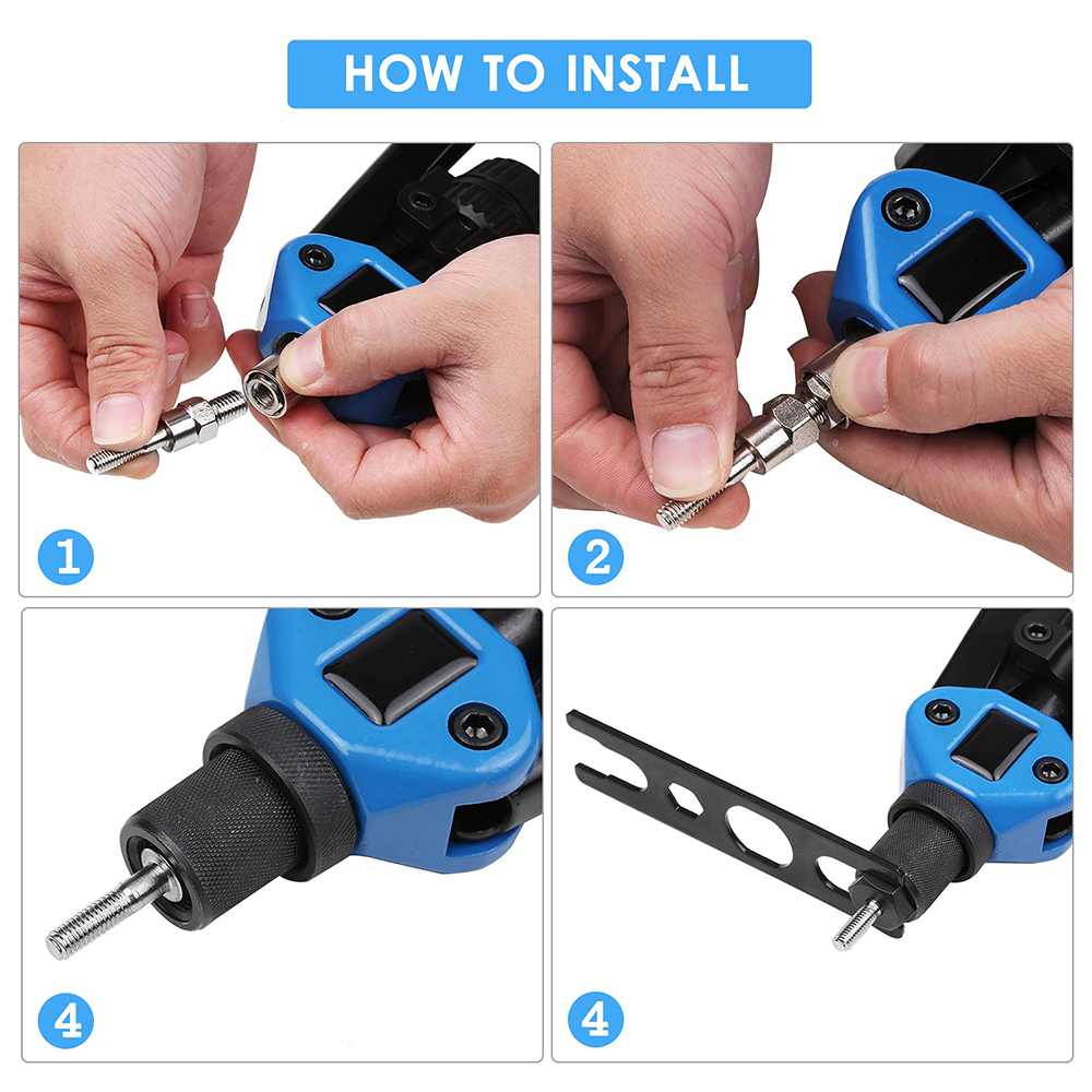 Podofo – pistolet à écrou à rivets manuel professionnel, Kit d'outils robustes avec 110 écrous à rivets, mandrins métriques de 7 tailles de M3 à M12