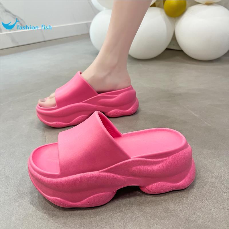 Thick Heel Slippers Women's Summer Fashion Outdoor Wear Soft Bottom High Heels Business Sle Striped Pattern Gift Box Packaged