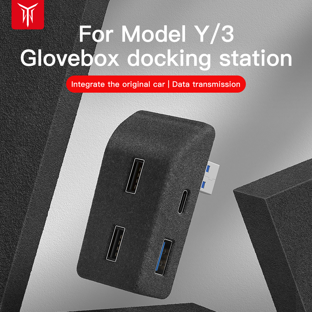 YZ-Adaptador de concentrador USB flocado para Tesla Model 3 2021, modelo Y 2023, guantera, Cargador rápido, accesorios de coche