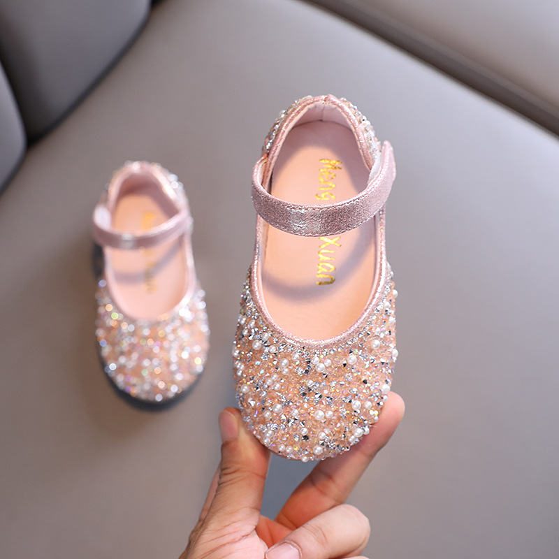 Herbst Mädchen Strass Leder Schuhe 2022 Frühling Perle Bogen Prinzessin Schuhe Weiche Kinder Baby Kleinkind Einzelnen Schuhe G06