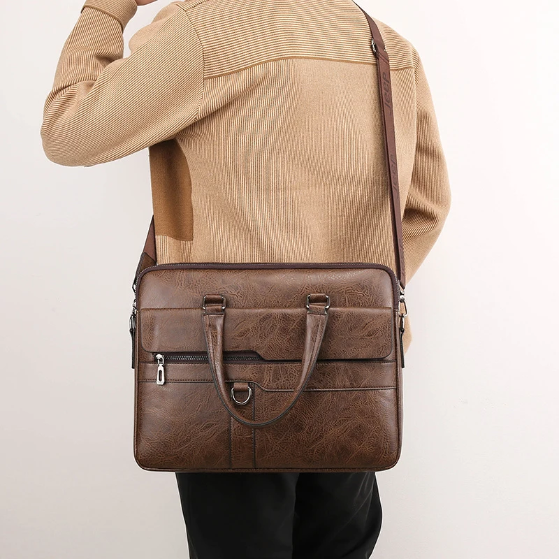 PU Leather Briefcase Men Handbag Totes Laptop Computer Document Shoulder Business Office Vintage Messenger Side Designer Bag