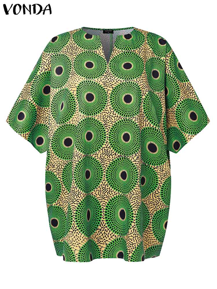 VONDA-Blusa holgada informal con manga murciélago para verano, camisa holgada con cuello en V, Estilo Vintage, estampado bohemio, talla grande 5XL, 2024