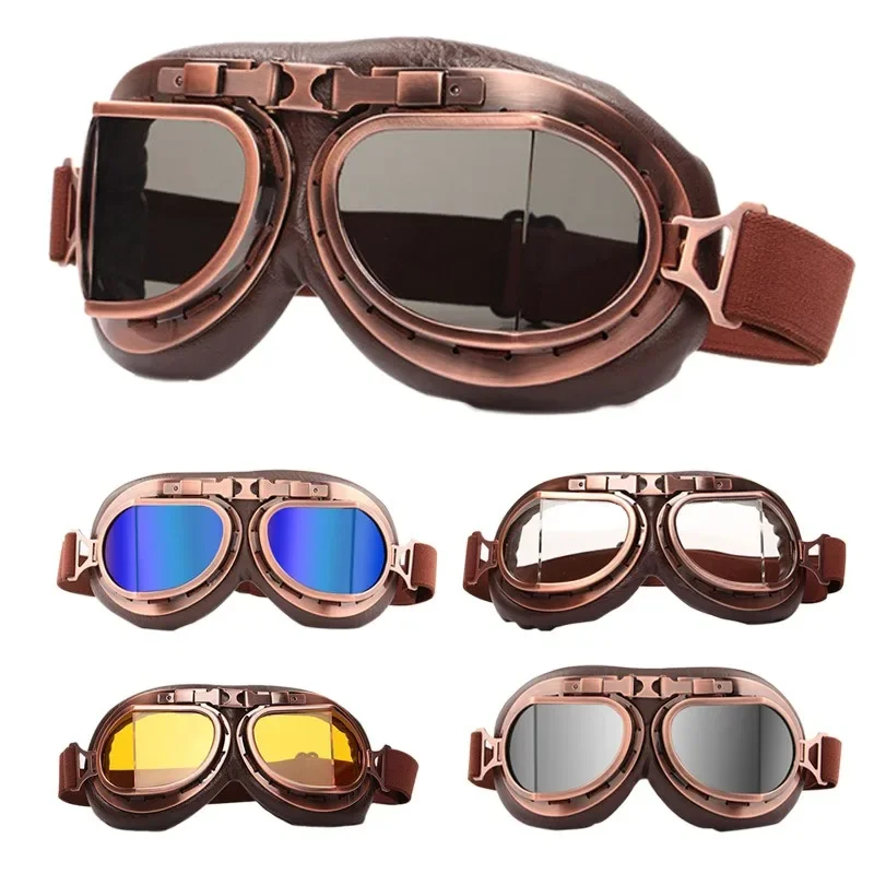 รถจักรยานยนต์ Retro แว่นตาแว่นตา Vintage Moto Classic แว่นตาสําหรับนักบิน Harley Steampunk จักรยานทองแดงหมวกกันน็อกอุปกรณ์