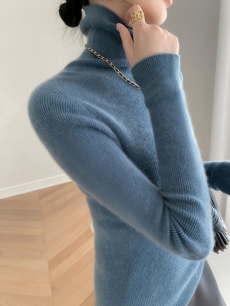 2024 Korean Style Turtleneck Long Sleeve Pullover Fashion Soft Warm Basic Sweater Women's Autumn Winter Slim Solid Knitwear Tops