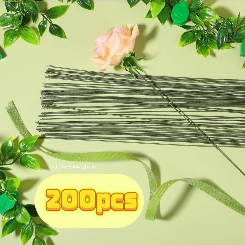Haste de flor verde artificial 100-300 peças/40cm, material floral diy, acessórios de haste de fio artesanal para decoração de casa de casamento