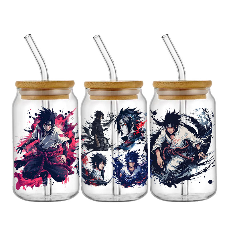 Japan Anime 16oz Libbey Glass Can UV DTF Wrap Dragon Ball Demon Slayer Pattern Libbey Glass Can Transfer Sticker