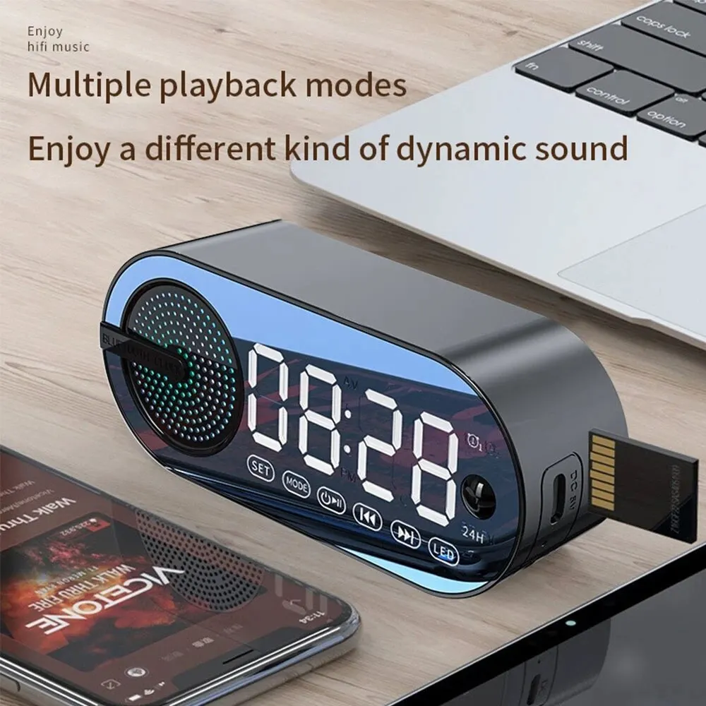 Bluetooth Stille draadloze luidspreker Wekker RGB TWS USB LED-spiegel Digitale klok FM Groot display Woonkamer Kantoordecoratie
