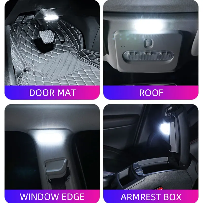 1 pçs sensor de toque led 8 led luz ambiente interior do carro lâmpada leitura teto sem fio usb recarregável atmosfera luz