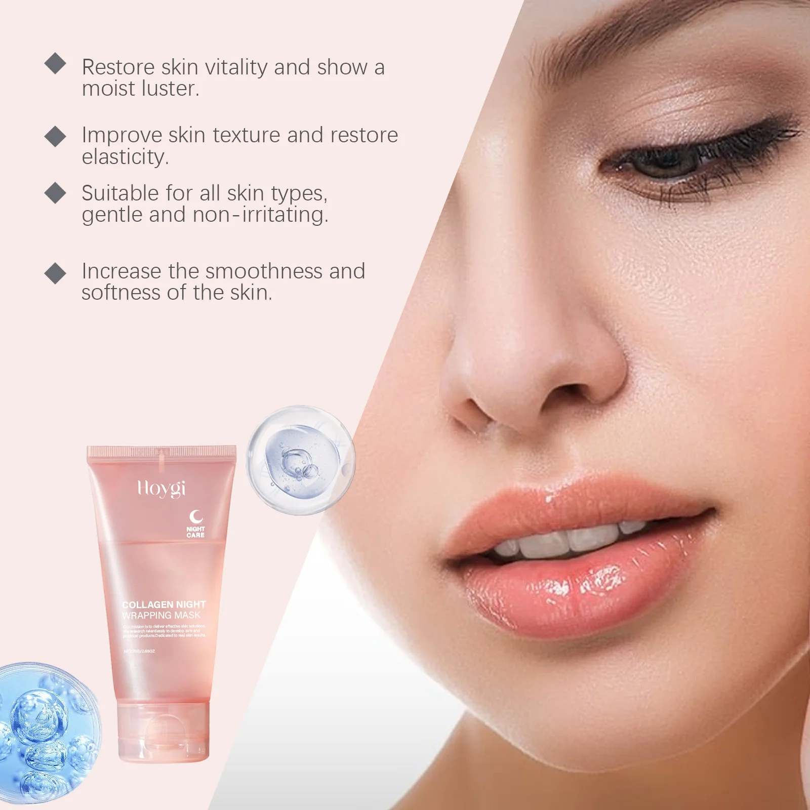 Hydrolyzed Collagen Overnight Facial Mask Wrapping Peel-Off Mask Hydrating Firming Mask for Elasticity Reduces Sagging Dullness