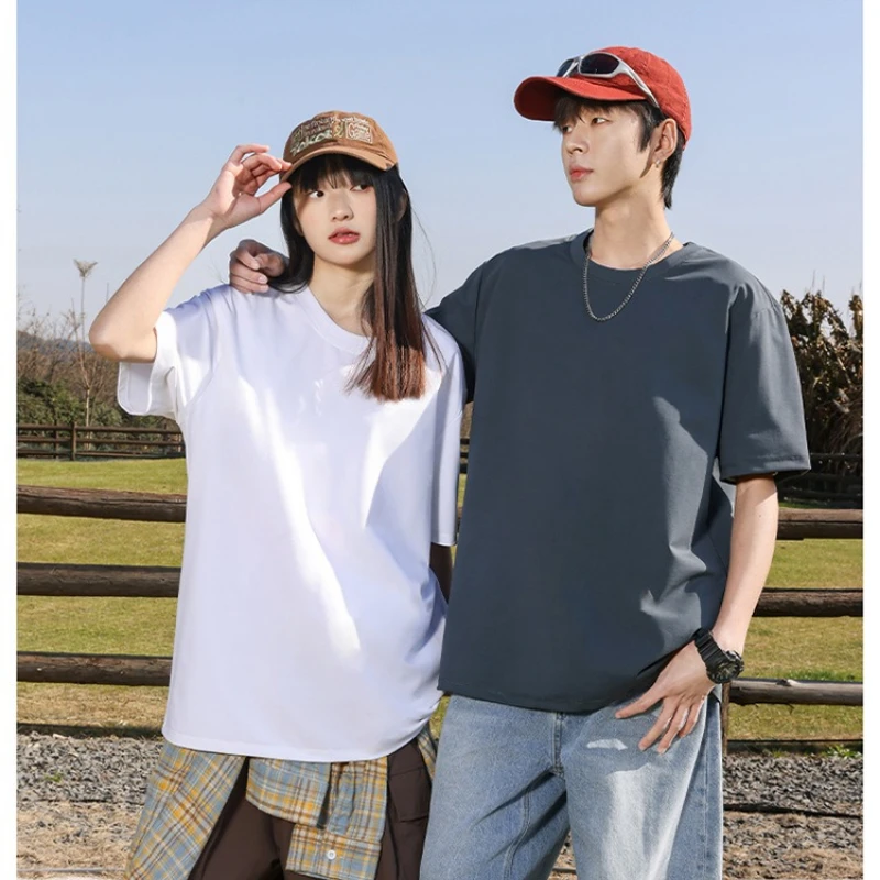 เสื้อยืดผู้ชาย 2025 ฤดูร้อนOversizeผ้าฝ้ายเสื้อยืดสบายๆคุณภาพสูงแขนสั้นTeeเสื้อผู้ชายBasicสีทึบเสื้อกีฬา