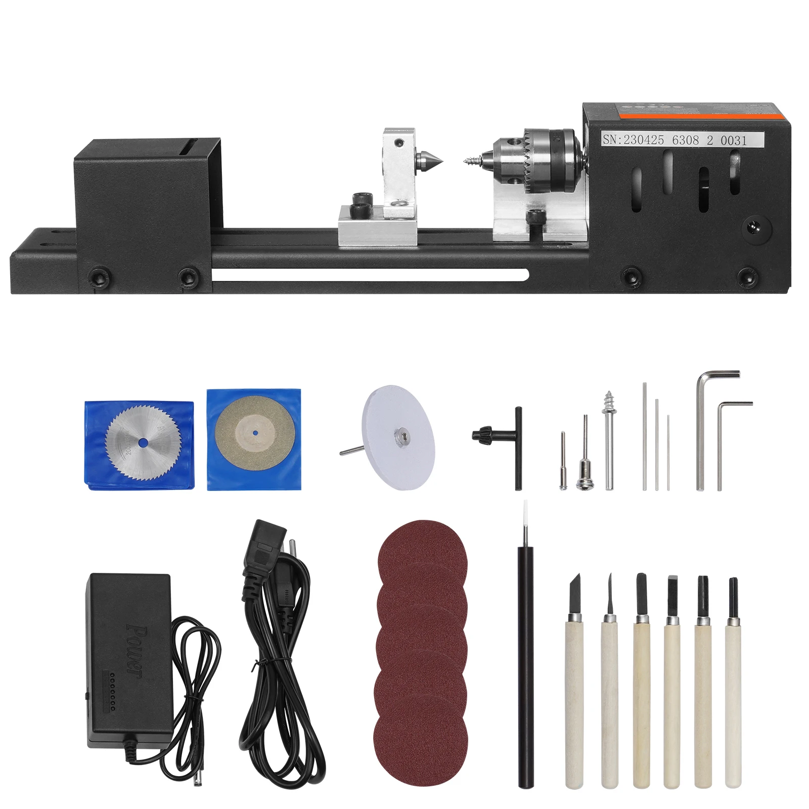 SucceBuy Mini Máquina de Torno de Madeira 2.76inx6.3in 24VDC 96W Acessórios de Máquina 7 Velocidades para DIY Carpintaria Broca Ferramenta Rotativa