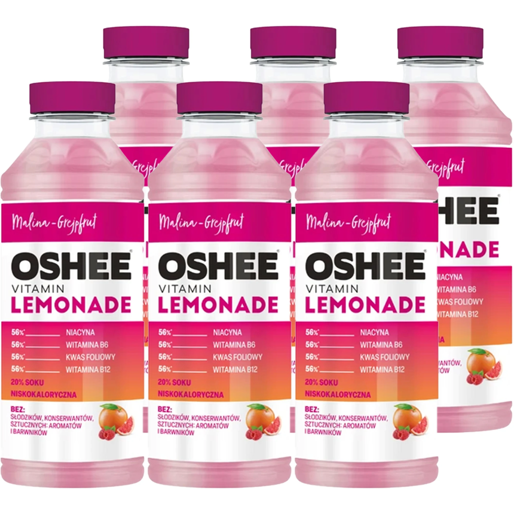 OSHEE Vitamin Lemonade malina - grejpfrut 555 ml x 6 sztuk