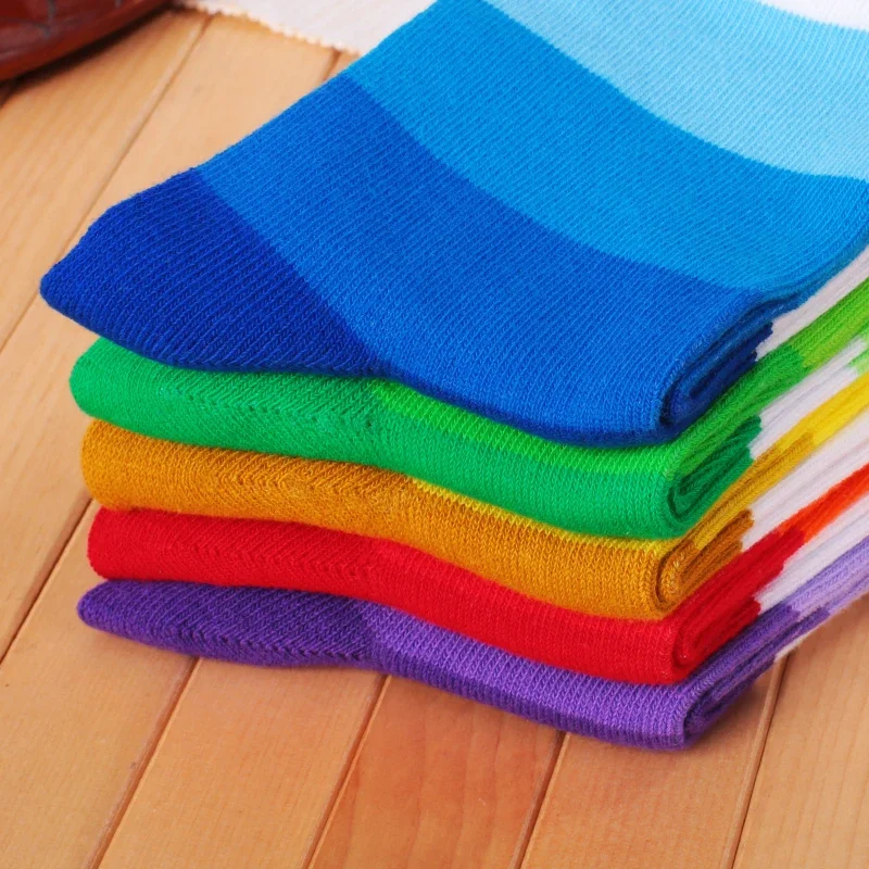 5 pares de calcetines largos divertidos de algodón de moda informal de talla grande para mujeres y hombres calcetines a rayas de arco iris de Color contrastante para hombres EU41-48