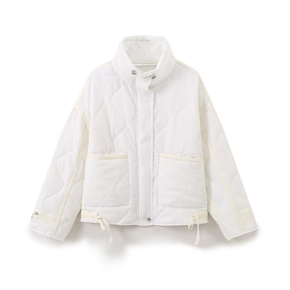 DEEABAE Women's New Fashion Warm Cotton Outerwears Fall and Winter Standing Collar Long Sleeve Zipper with Buttons Vintage Jacke