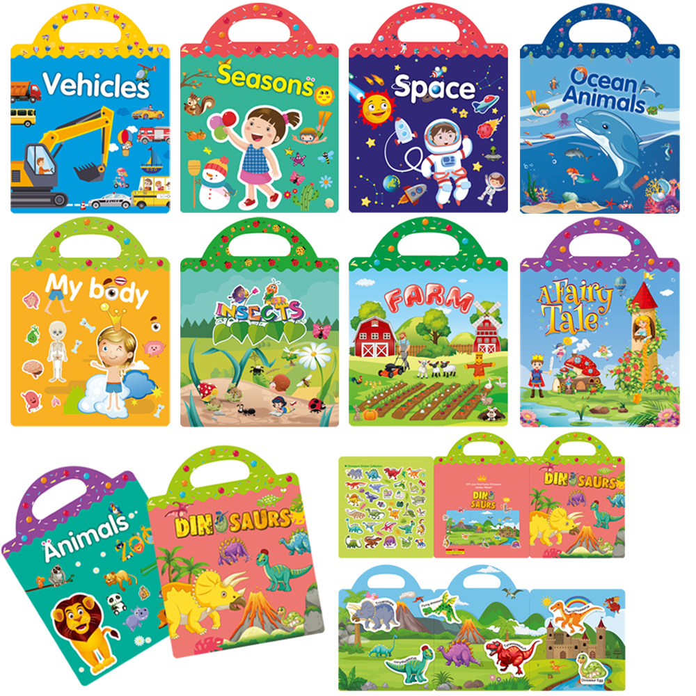Novas crianças cena adesivos diy hand-on quebra-cabeça adesivo livros reutilizáveis dos desenhos animados animal aprendizagem cognição brinquedos para crianças presente