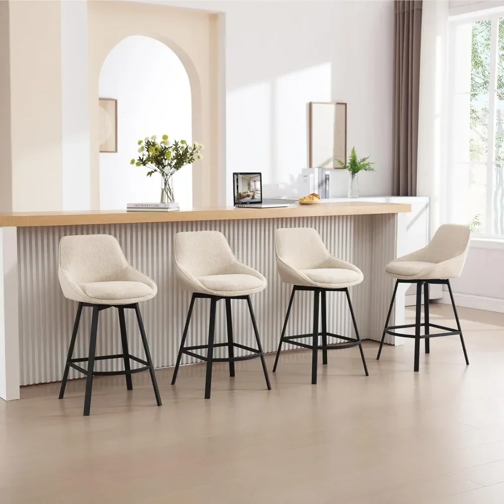 26'' Swivel Bar Stools Set of 2, Modern Counter Height Barstools with Backs, Upholstered Linen Fabric Stools for Kitchen Island