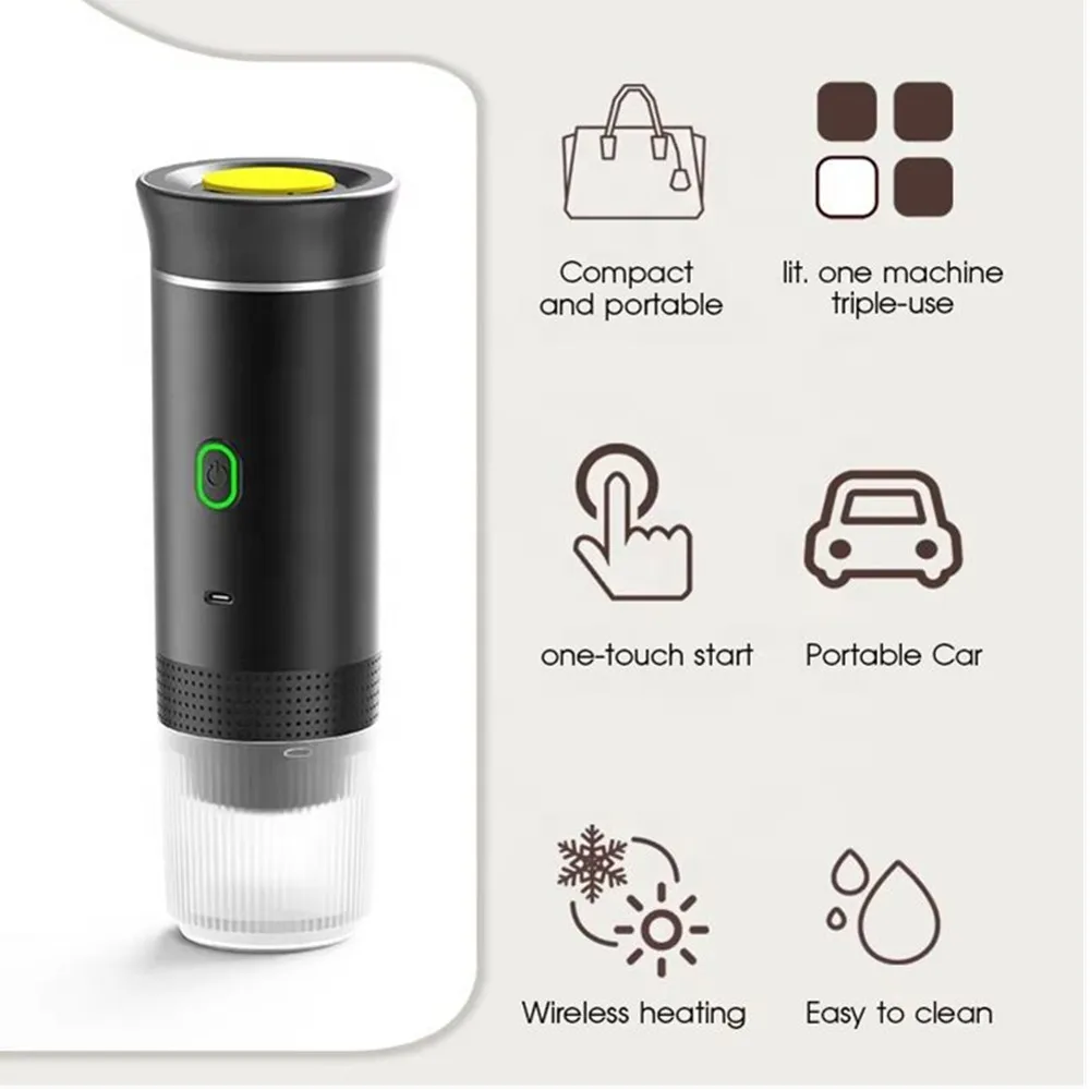 Drahtlose elektrische tragbare Espresso-3-in-1-Kaffeemaschine für Auto und Zuhause, Camping, Kaffeemaschine, Kapselpulver, Reisekaffeemaschine
