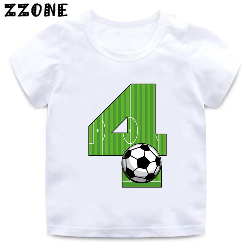 Ropa divertida con estampado de lazo de número de fútbol para niños 1, 2, 3, 4, 5, 6, 7, 8, 9 años, camiseta de dibujos animados de fútbol para cumpleaños, camisetas para niñas
